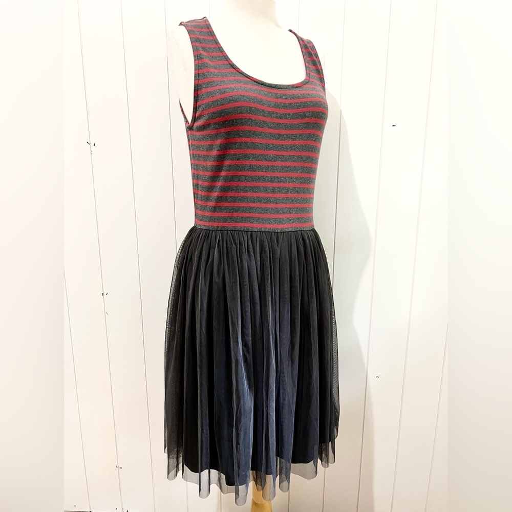 Matilda Jane Dress midi mesh fairy core Striped  tank dress size L Gray Red